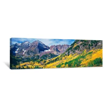 Image of Aspen Trees In Autumn With Mountains In The Background, Maroon Bells, Elk Mountains, Pitkin County, Colorado, USA Canvas Print