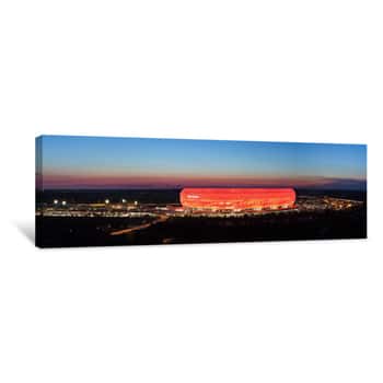 Image of Soccer Stadium Lit Up At Dusk, Allianz Arena, Munich, Bavaria, Germany Canvas Print