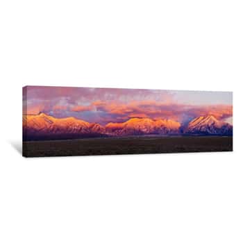 Image of Sunset Over Mountain Range, Sangre De Cristo Mountains, Taos, Taos County, New Mexico, USA Canvas Print