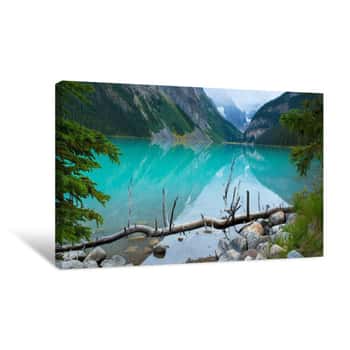 Image of Lake With Canadian Rockies In The Background, Lake Louise, Banff National Park, Alberta, Canada Canvas Print