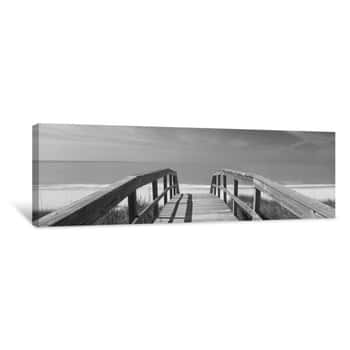 Image of Boardwalk On The Beach, Gasparilla Island, Florida, Black and White Canvas Print