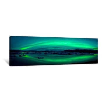 Image of Aurora Borealis Or Northern Lights Over The Jokulsarlon Lagoon, Iceland Canvas Print