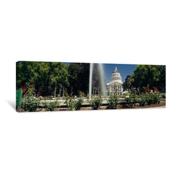 Image of Fountain In A Garden In Front Of A State Capitol Building, Sacramento, California, USA Canvas Print
