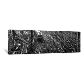 Image of High Angle View Of A Train On Railroad Track In A Shunting Yard, Germany Canvas Print