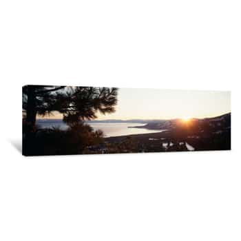 Image of Sunrise Over A Mountain, Lake Tahoe, Californian Sierra Nevada, California, USA Canvas Print