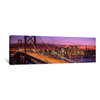 Image of Bay Bridge Illuminated At Night, San Francisco, California, USA Canvas Print