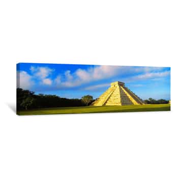 Image of Pyramid In A Field, Kukulkan Pyramid, Chichen Itza, Yucatan, Mexico Canvas Print