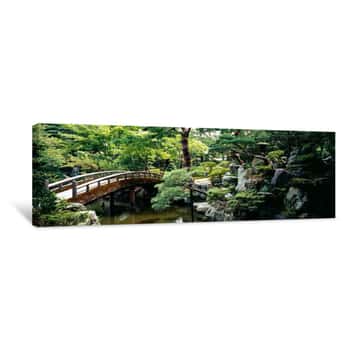 Image of Footbridge Across A Pond, Kyoto Imperial Palace Gardens, Kyoto Prefecture, Japan Canvas Print