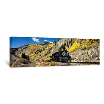 Image of Steam Train On Railroad Track, Durango And Silverton Narrow Gauge Railroad, Silverton, Colorado, USA Canvas Print