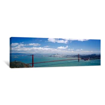 Image of High Angle View Of A Suspension Bridge Across A Bay, Golden Gate Bridge, San Francisco, California, USA Canvas Print