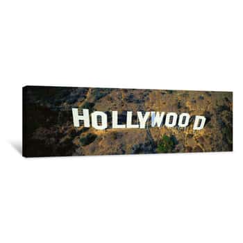 Image of USA, California, Los Angeles, Aerial View Of Hollywood Sign At Hollywood Hills Canvas Print