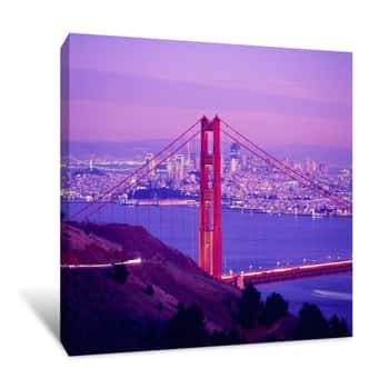 Image of USA, California, San Francisco, High Angle View Of Golden Gate Bridge And The City Canvas Print
