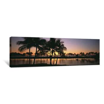 Image of Reflection Of Palm Trees In Water, Anaehoomalu Beach, Hawaii, USA Canvas Print