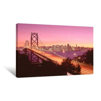 Image of USA, California, San Francisco, Bay Bridge At Dusk Canvas Print