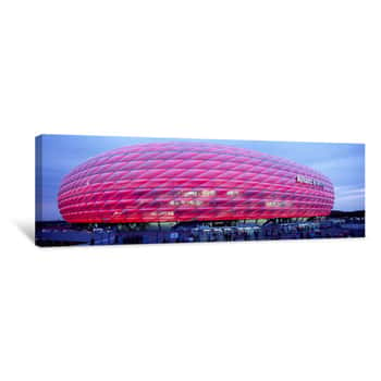 Image of Soccer Stadium Lit Up At Dusk, Allianz Arena, Munich, Germany Canvas Print