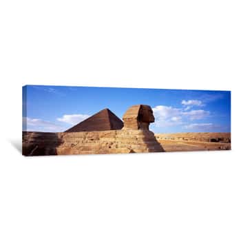 Image of Sphinx In Front Of A Pyramid, Great Pyramid, Giza, Cairo, Egypt Canvas Print