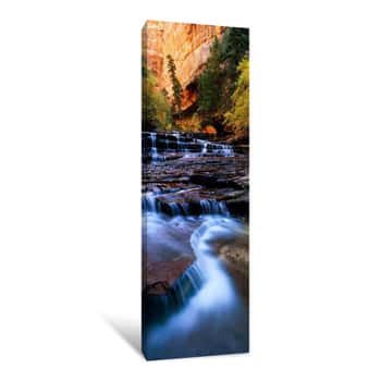 Image of Waterfall In A Forest, North Creek, Zion National Park, Utah, USA Panoramic Canvas Print