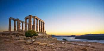 Image of Greece  Cape Sounion - Ruins Of An Ancient Greek Temple Of Poseidon After Sunset Canvas Print