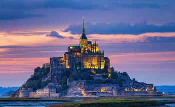 Image of Mont Saint-Michel View In The Sunset Light  Normandy, Northern France   Canvas Print