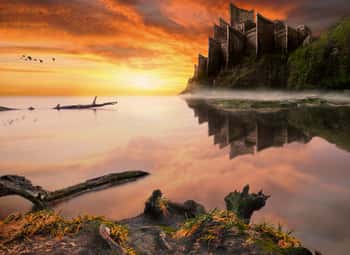 Image of Fantasy Fairytale Castle On The Sea Cliff  Canvas Print