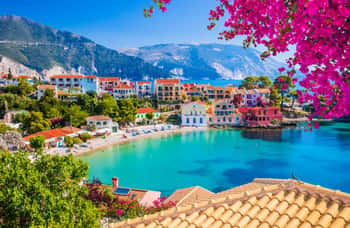 Image of Kefalonia, Greece  Colorful Village Of Assos In Kefalonia  Canvas Print