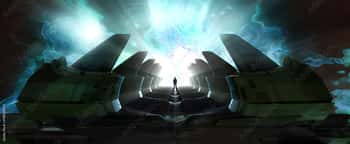 Image of Dark Abstract Sci Fi Path With Glowing Background And Man Standing Canvas Print