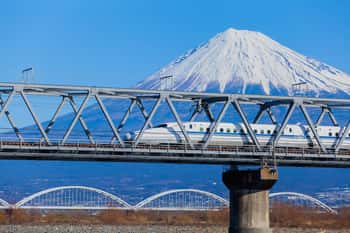 Image of View Of Mt Fuji And Tokaido Shinkansen, Shizuoka, Japan   Canvas Print