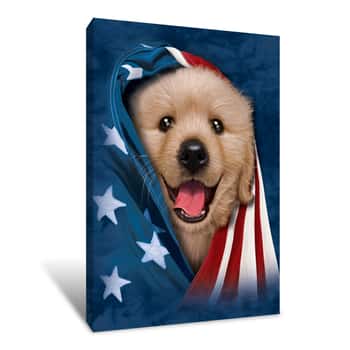 Image of Dog in American Flag Canvas Print