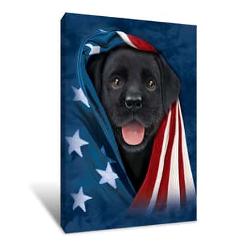 Image of Black Lab in American Flag Canvas Print