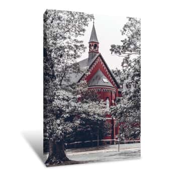 Image of Red Church in Winter Scenery Canvas Print