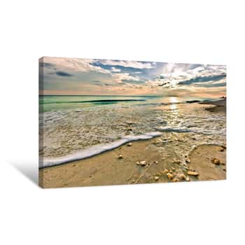 Image of Beautiful Beach Sunset Sea Shells on Beach Canvas Print