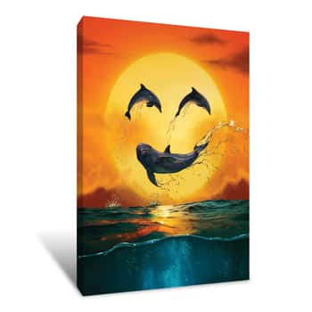 Image of Dolphin Emoji Smiley Canvas Print