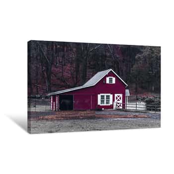 Image of Red Barn in the Woods Canvas Print