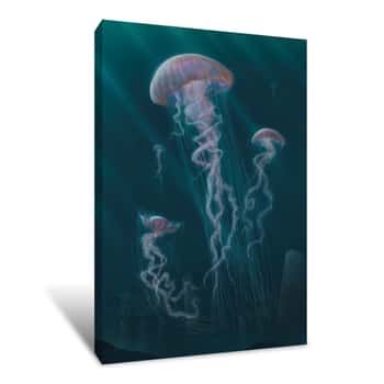 Image of Jellyfish Near Ruins Canvas Print