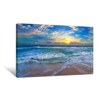 Image of Blue Beach Waves Sunset Tropical Seascape Canvas Print