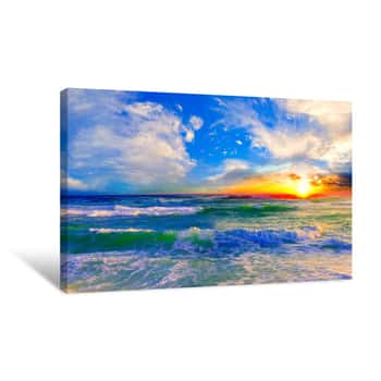Image of Colorful Ocean Sunset Blue Seascape Sunrise Canvas Print