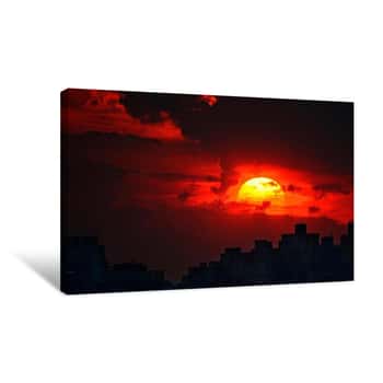 Image of Orange Sunset Behind a City 1 Canvas Print