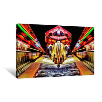 Image of Mirrored Train Station at Night Canvas Print