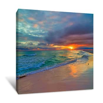 Image of Colorful Seascape Swirling Multi Color Sunset Canvas Print