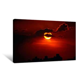 Image of Orange Sunset Behind a City 3 Canvas Print