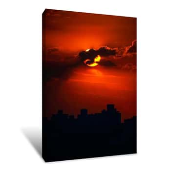 Image of Orange Sunset Behind a City 4 Canvas Print