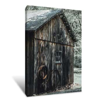 Image of Barn Under Snowy Leaves Tall Canvas Print