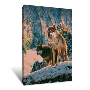 Image of Wolf Couple in Sunset Canvas Print