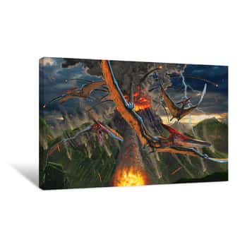 Image of Eruption and Dinosaurs Canvas Print