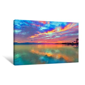 Image of Pink Sunset Sea Beautiful Sunrise Cloud Streaks Canvas Print