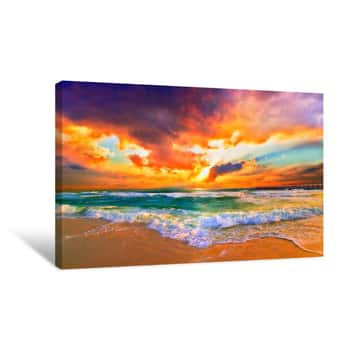 Image of Red Orange Purple Beautiful Beach Landscape Canvas Print