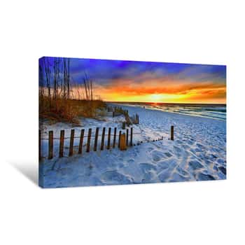 Image of Red Sunset Beach Beautiful Beach Landscape Canvas Print