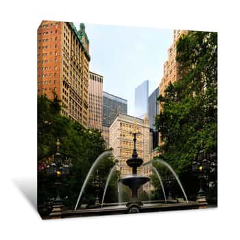 Image of City Hall Park With Skyscrapers Canvas Print