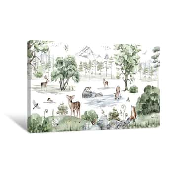 Image of Deer Forest Winter Canvas Print