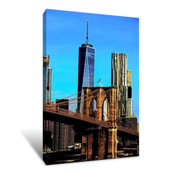 Image of Brooklyn Bridge and One World Trade Center Canvas Print